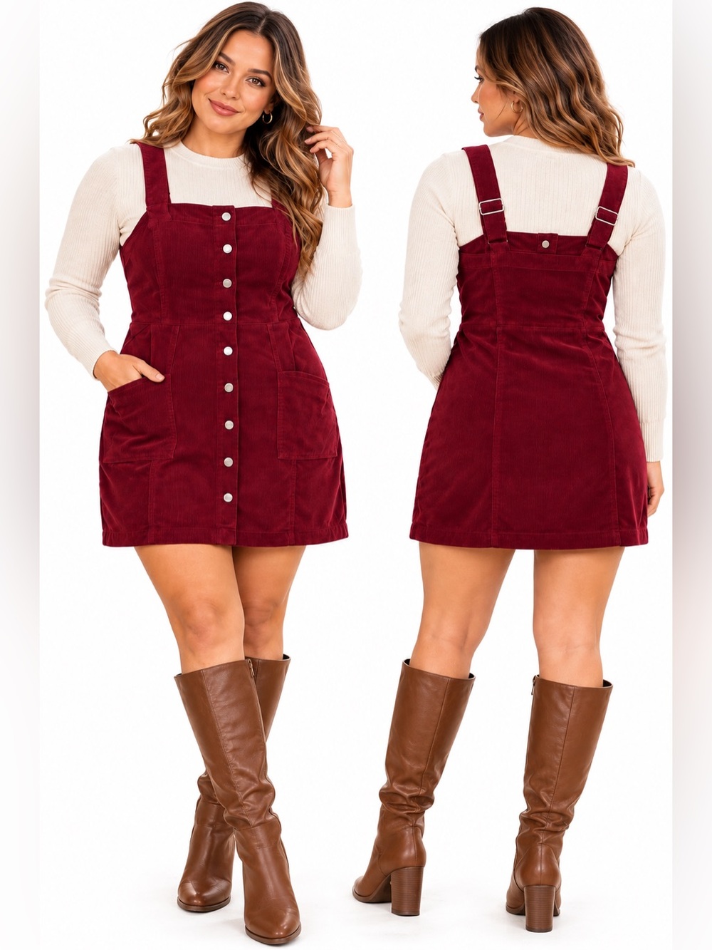 IRIS Burgundy Corduroy Jumper Dress – Women's Large. (0071)